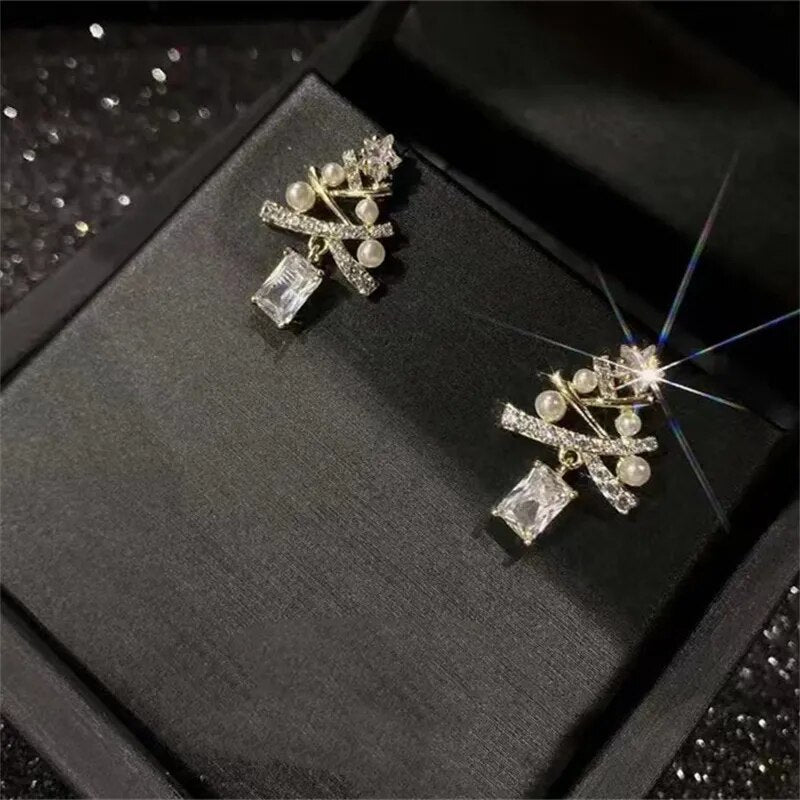 Colourful Zircon Christmas Tree Earrings For Women Sparkling Crystal Snowflake Elk Earring Girls New Year Holiday Jewelry Gifts