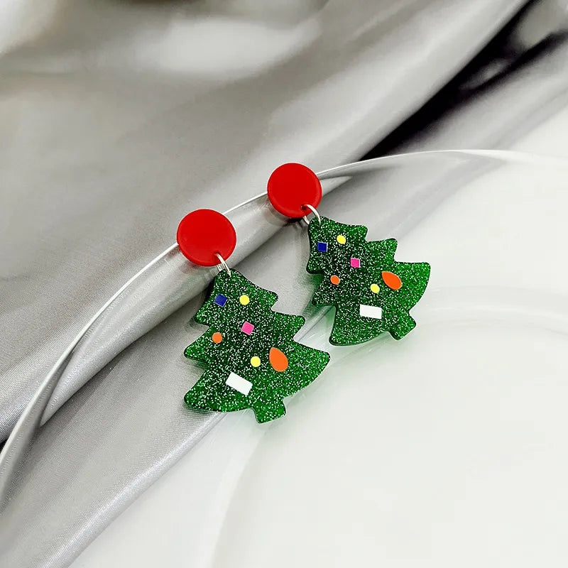Moving Santa Claus Tassel Dangle Earrings For Women Christmas Tree Snowflake Asymmetric Long Chain Earring New Year Jewelry Gift