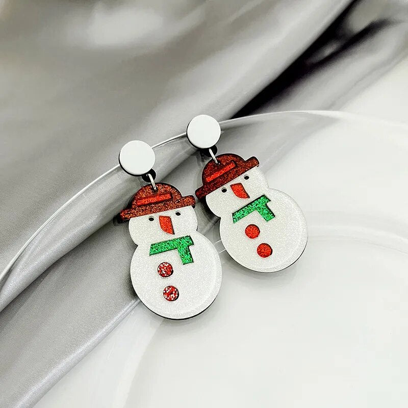 Moving Santa Claus Tassel Dangle Earrings For Women Christmas Tree Snowflake Asymmetric Long Chain Earring New Year Jewelry Gift