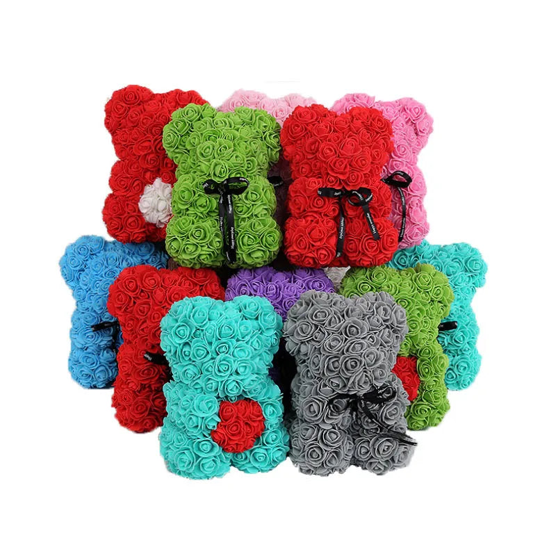 25cm Artificial Flowers Rose Bear Girlfriend Anniversary Christmas Valentine's Day Gift Birthday Present For Wedding Party