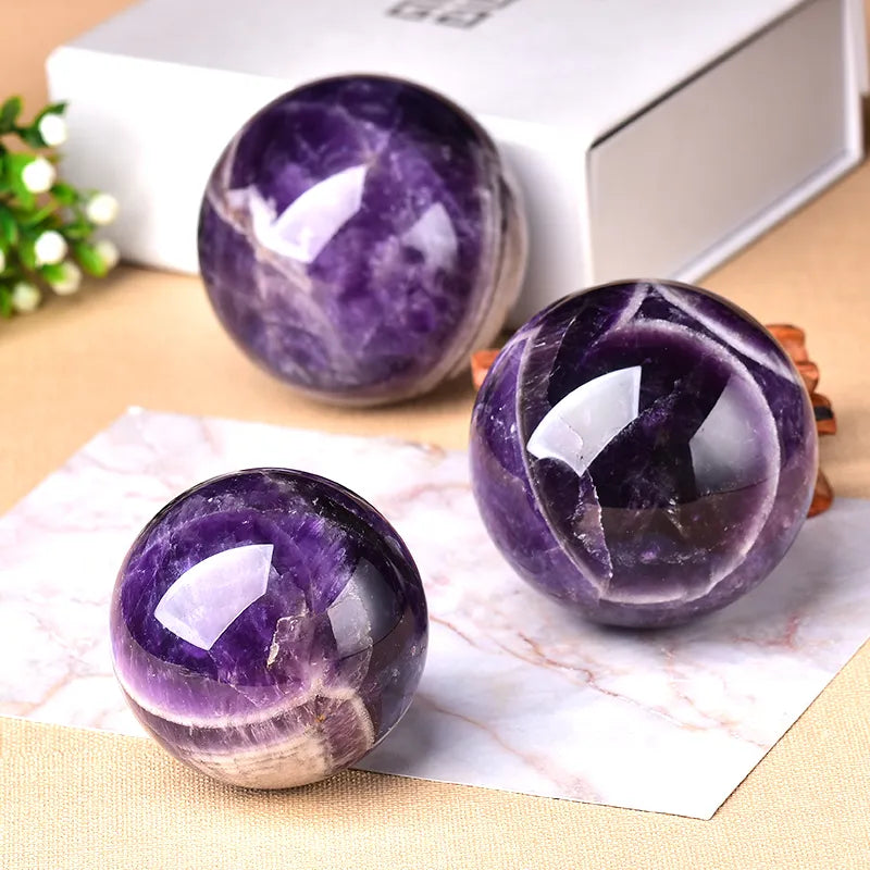 Natural Dream Amethyst Ball Polished Globe Massaging Ball Reiki Healing Stone Exquisite