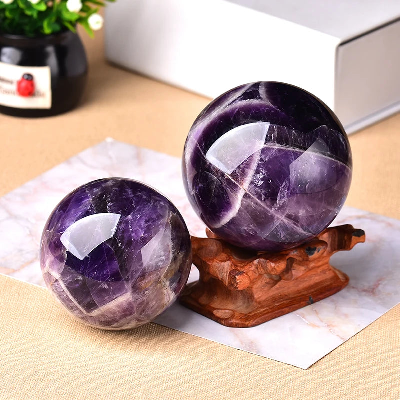 Natural Dream Amethyst Ball Polished Globe Massaging Ball Reiki Healing Stone Exquisite