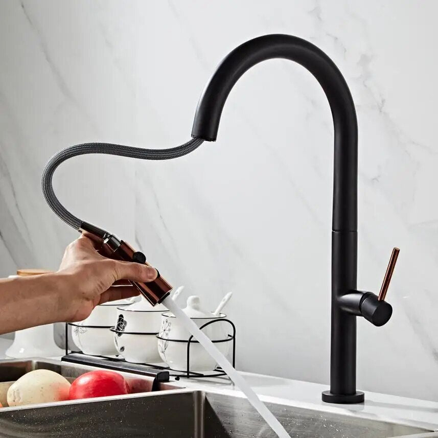 Becola Black White Kitchen Faucet 360 Ronating Blackend Sink Tap Cold and Hot Kitchen Mixer Tap Blackened Pull Out Kitchen Mixer