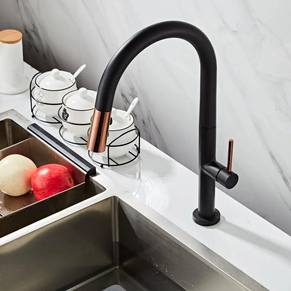 Becola Black White Kitchen Faucet 360 Ronating Blackend Sink Tap Cold and Hot Kitchen Mixer Tap Blackened Pull Out Kitchen Mixer