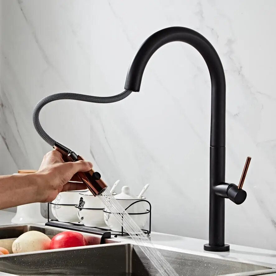 Becola Black White Kitchen Faucet 360 Ronating Blackend Sink Tap Cold and Hot Kitchen Mixer Tap Blackened Pull Out Kitchen Mixer