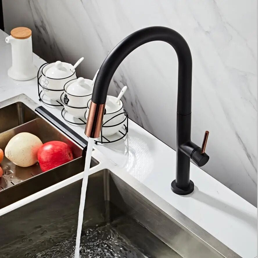 Becola Black White Kitchen Faucet 360 Ronating Blackend Sink Tap Cold and Hot Kitchen Mixer Tap Blackened Pull Out Kitchen Mixer