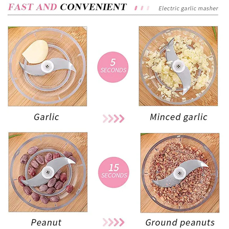 Electric Garlic Masher Mini Chopper Vegetable Chili Meat Ginger Masher
