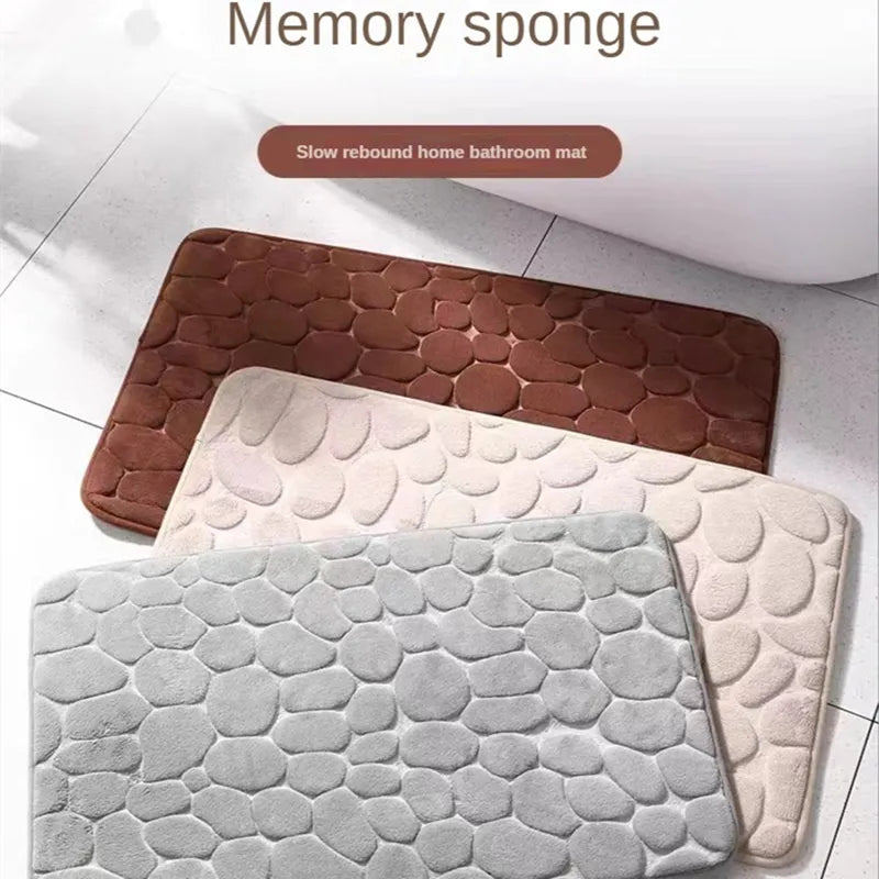 3D Non Slip Bathroom Mat Cobblestone Embossed Bath Mats