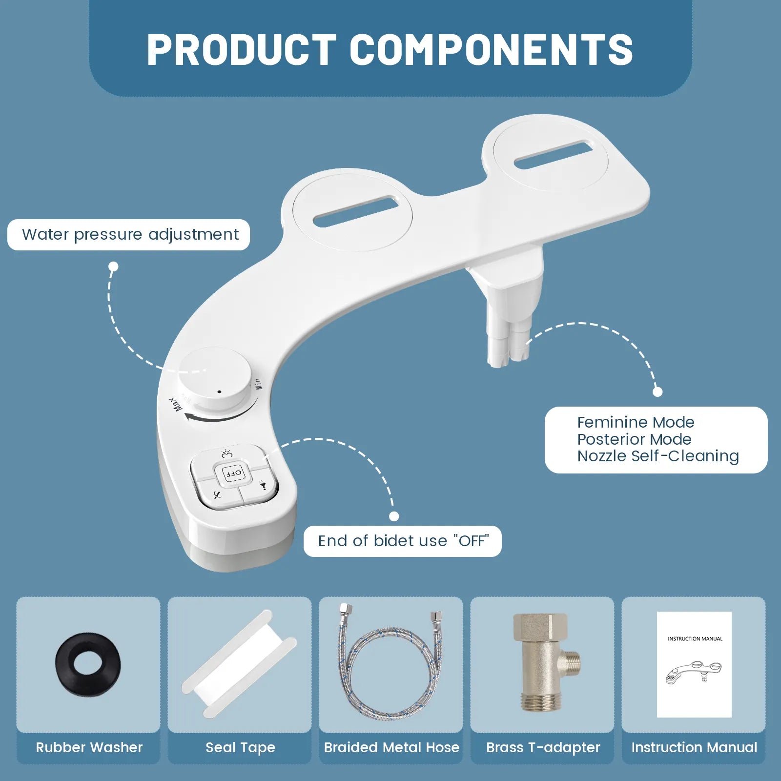 Non-Electric Bidet - Self Cleaning Dual Nozzle (Frontal and Rear Wash)