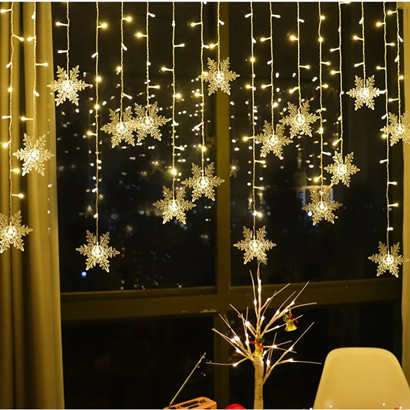 Christmas Snowflakes LED String Lights Flashing Fairy Curtain Lights