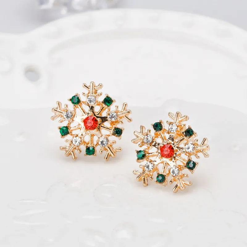 Korean Colorful Pearl Zircon Snowflake Earrings Delicate Shiny Bow Stud Earring For Women Christmas / New Year Gifts