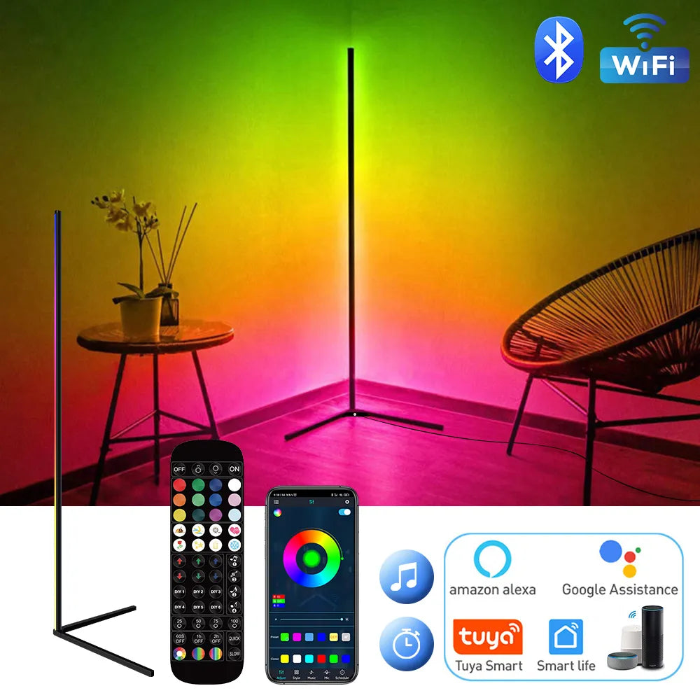 Living Room Dimmable RGB Corner Floor Lamp 140cm Stand with Smart APP Connectivity