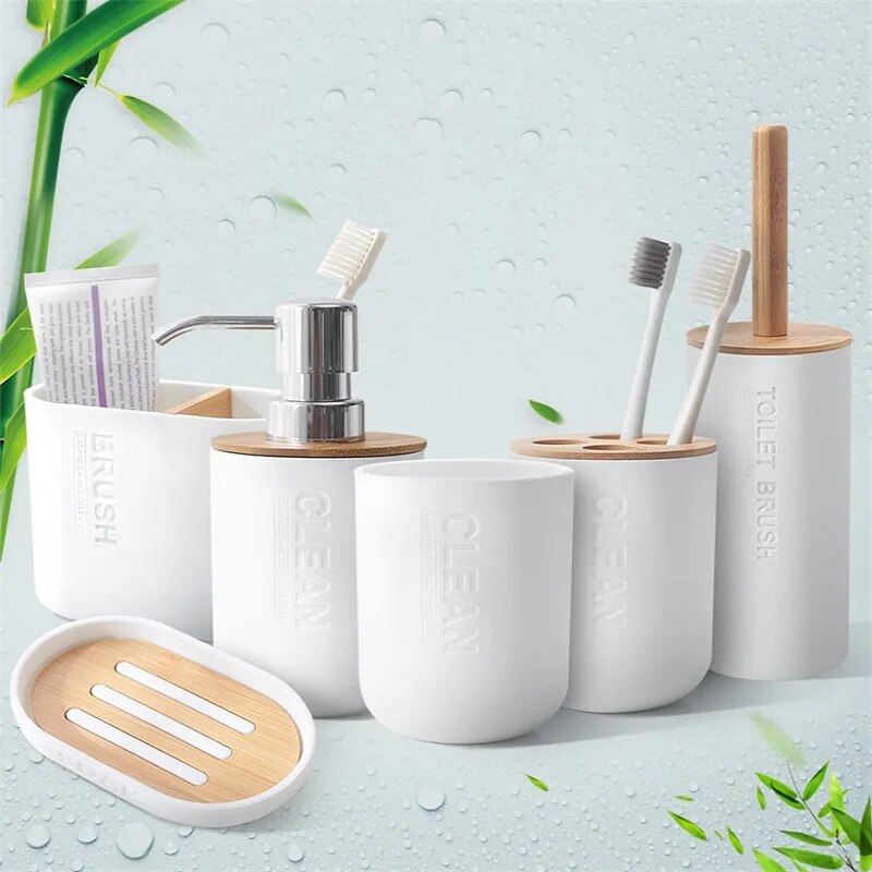 Bathroom Accessories Set Soap Dispenser Bottle Dish Washroom Toothbrush Holder