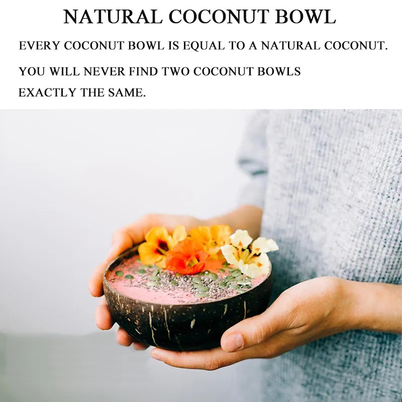 Summer 12-15cm Natural Coconut Bowl Wooden Tableware Spoon Set Coco Kitchen Item Rice Ramen Salad Home Decorative Dinnerware