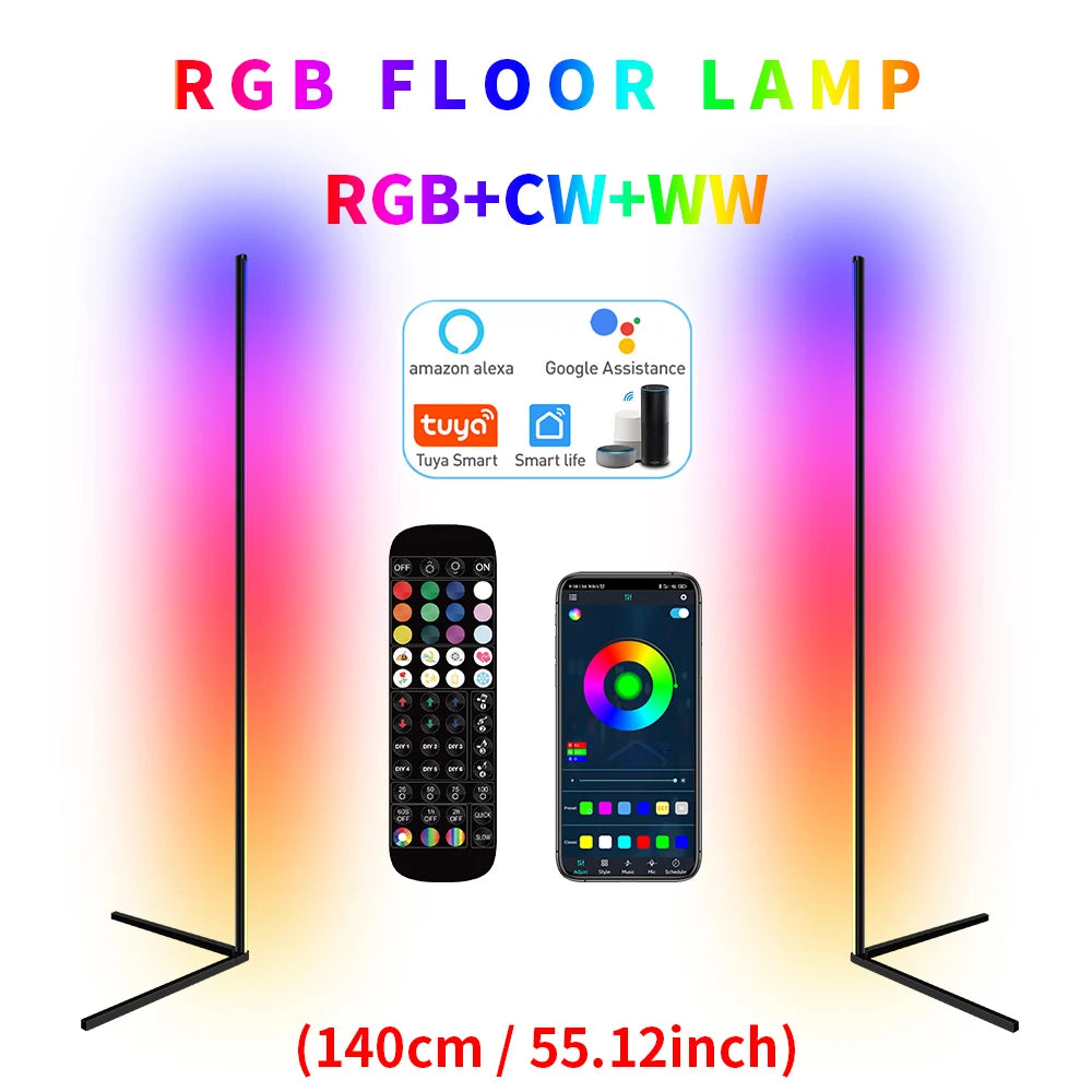 Living Room Dimmable RGB Corner Floor Lamp 140cm Stand with Smart APP Connectivity