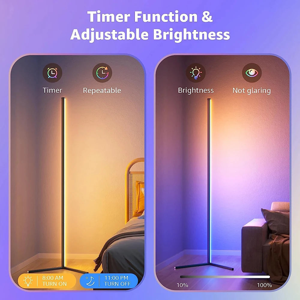 Living Room Dimmable RGB Corner Floor Lamp 140cm Stand with Smart APP Connectivity