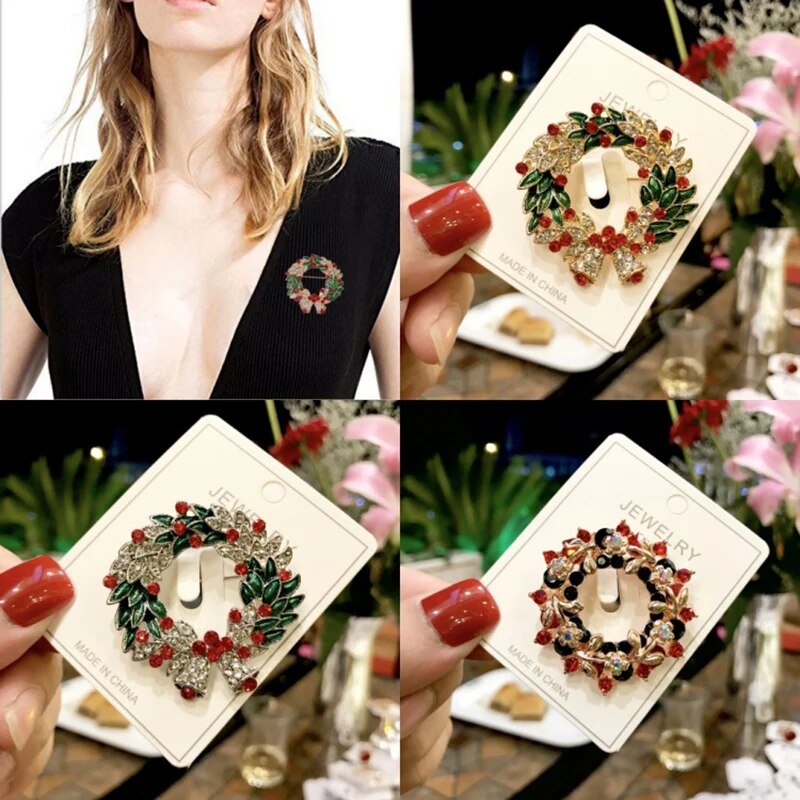 Christmas Enamel Brooch Snowman Santa Claus Tree Wreath Metal Pins Fashion Jewelry Gift for Women Merry Christmas Decor Gifts