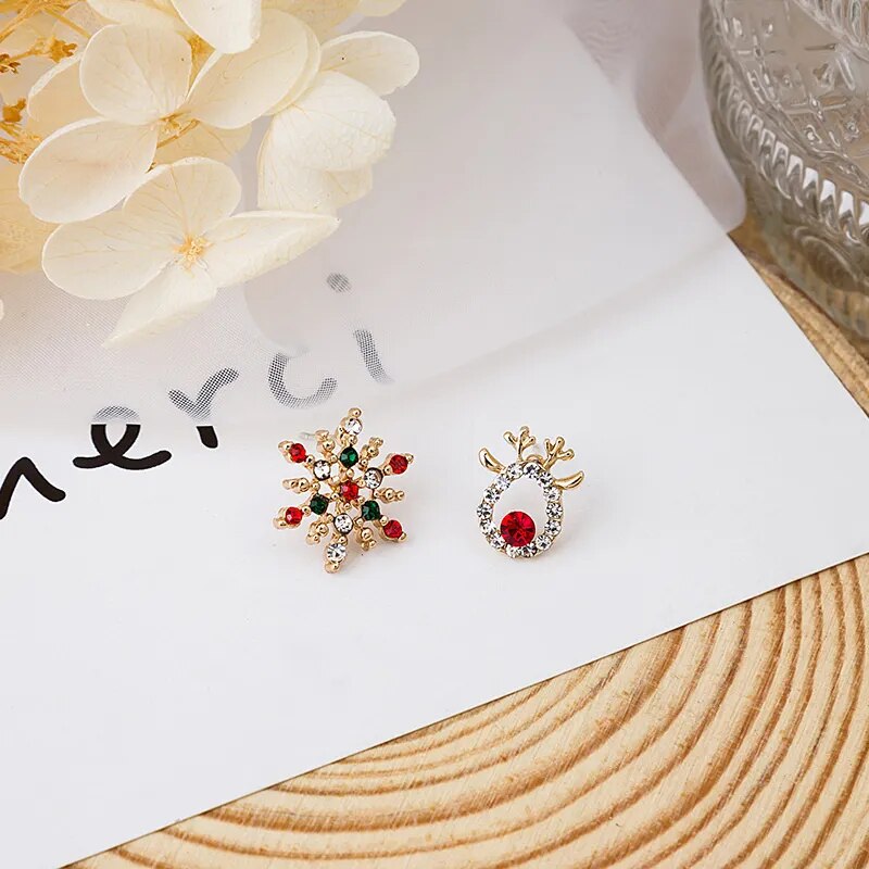 Korean Colorful Pearl Zircon Snowflake Earrings Delicate Shiny Bow Stud Earring For Women Christmas / New Year Gifts