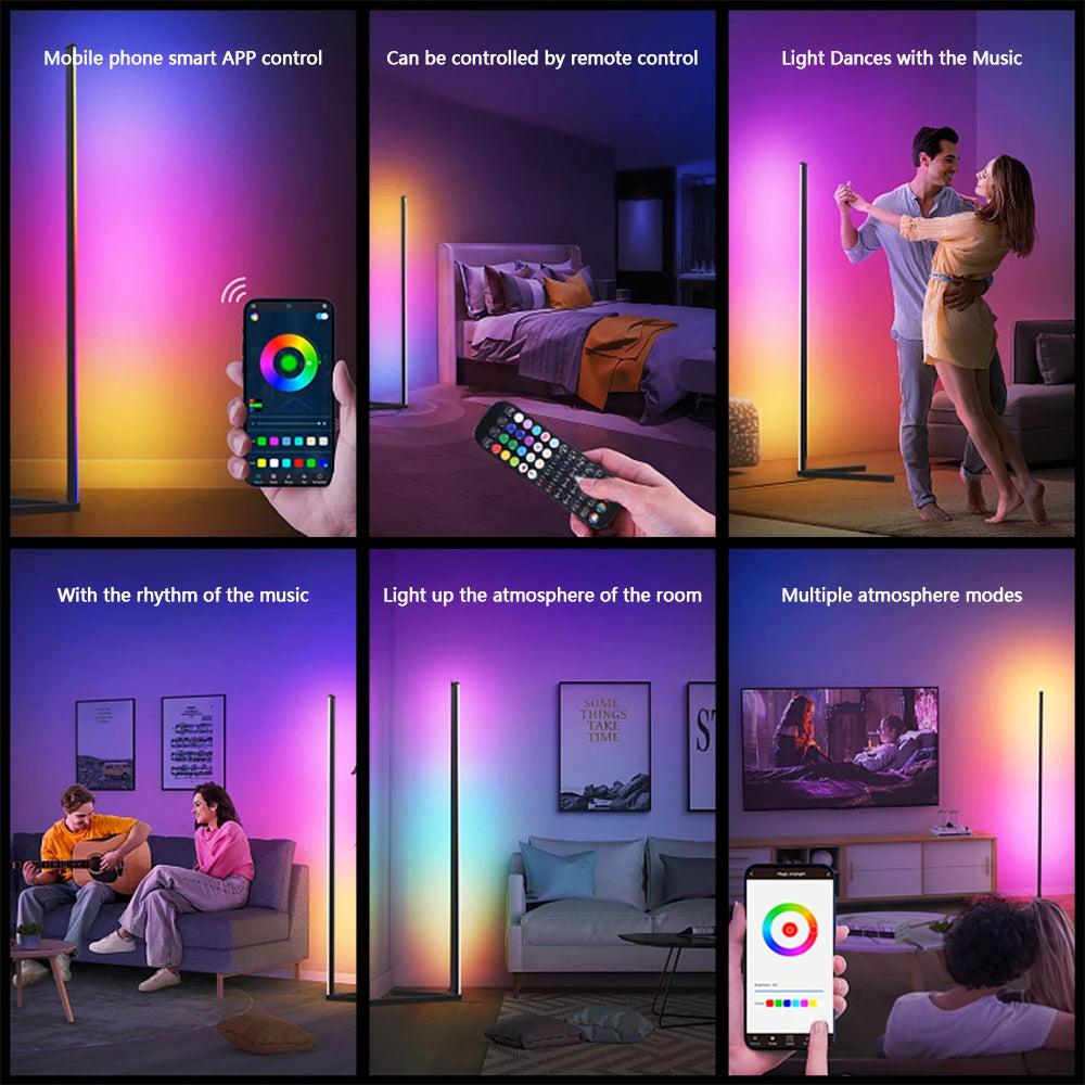 Living Room Dimmable RGB Corner Floor Lamp 140cm Stand with Smart APP Connectivity