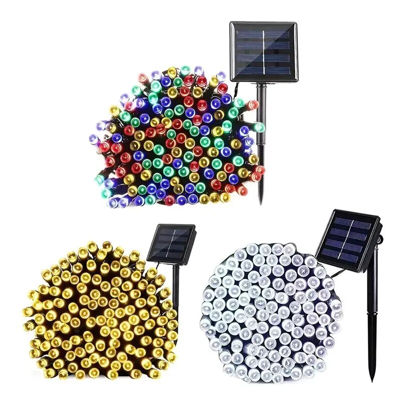 Solar String LED Fairy Lights Garland Festoon Outdoor Sunlight Powered Waterproof Lamps Christmas Garden Party Decor