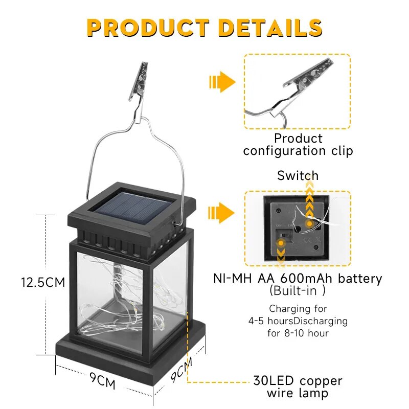 Outdoor LED Solar Lantern Lamps Waterproof