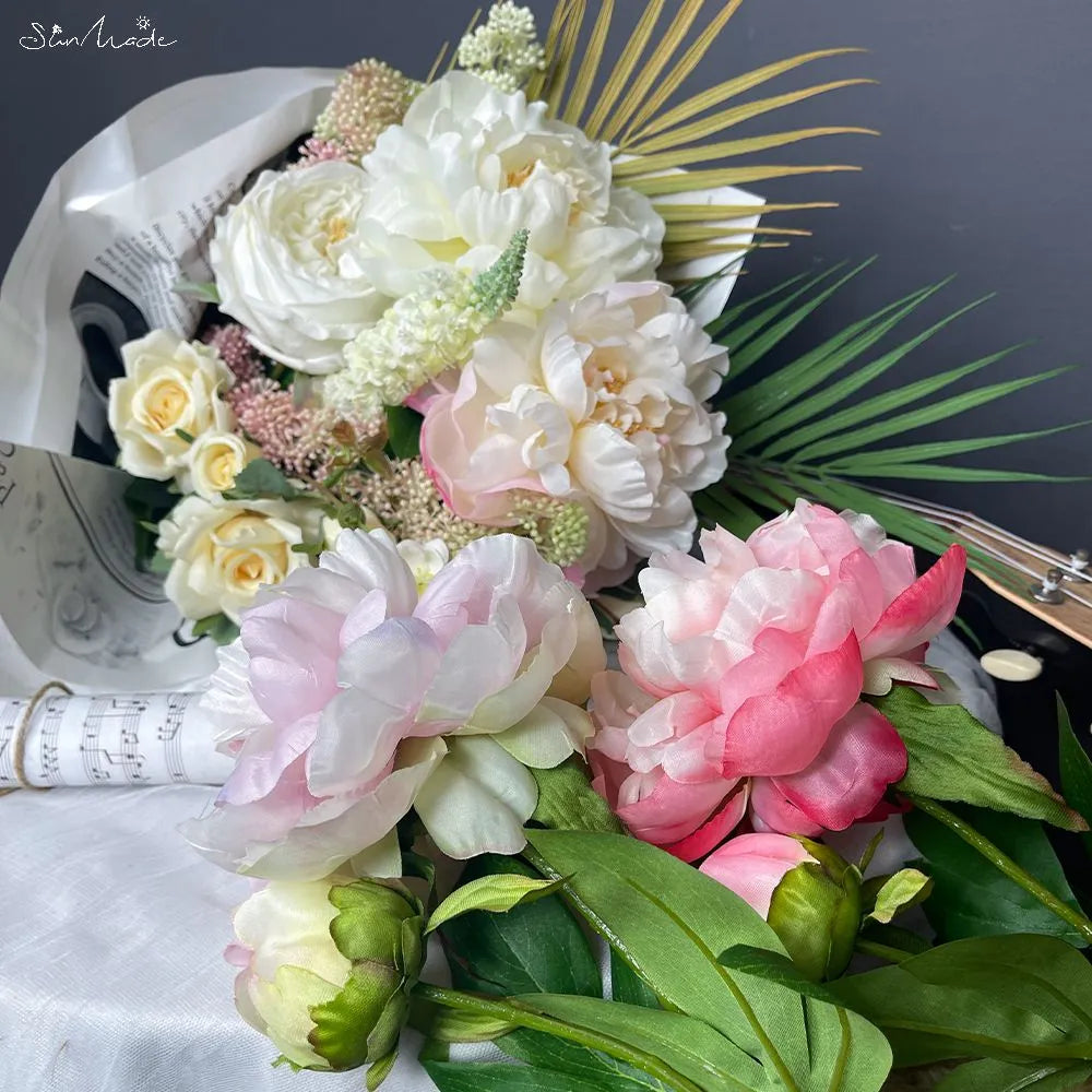 2-Head Delicate Big European Peony Silk Artificial Flowers