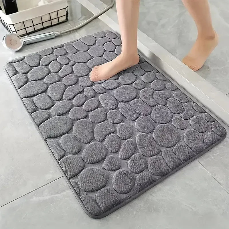 3D Non Slip Bathroom Mat Cobblestone Embossed Bath Mats
