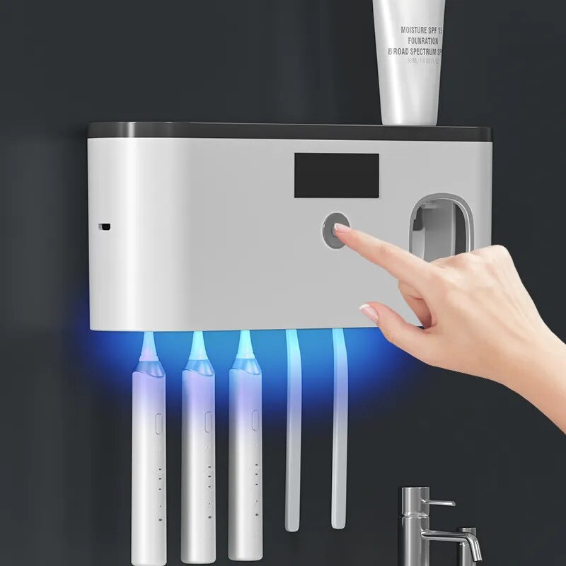 Electric Toothbrush UV Sterilization Drying Holder Wall Mounted Toothpaste