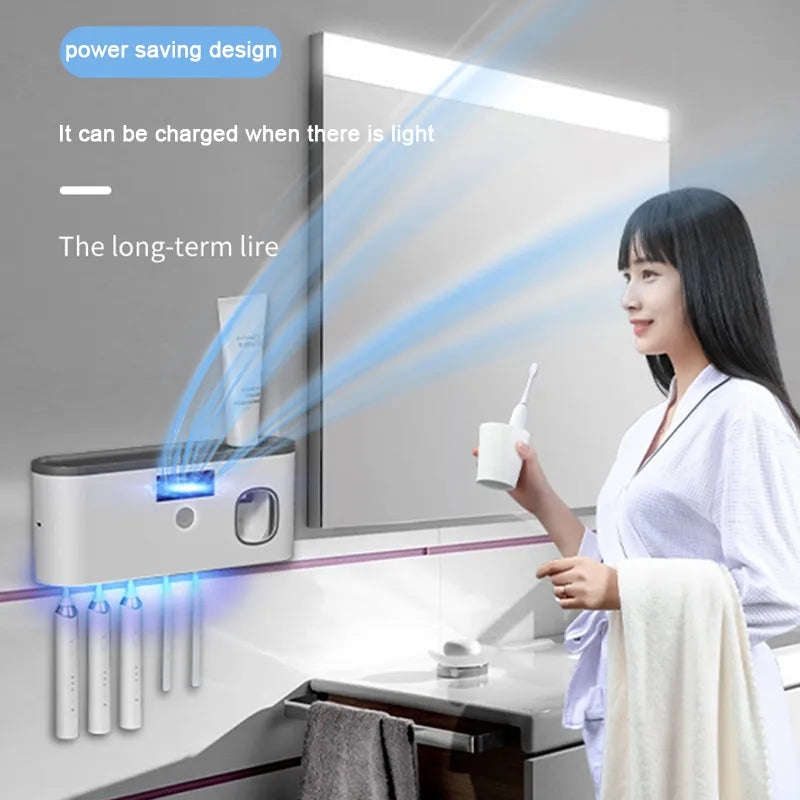 Electric Toothbrush UV Sterilization Drying Holder Wall Mounted Toothpaste
