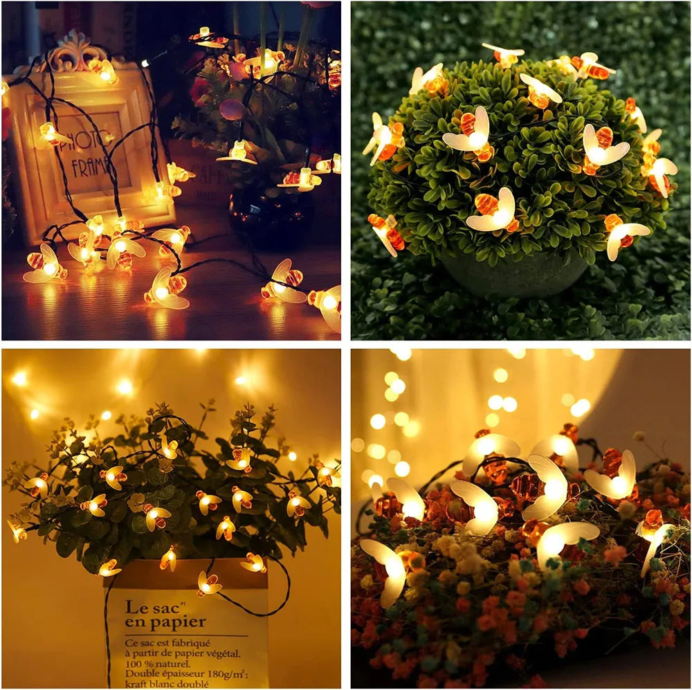 AlliLit Solar String Light 20 LED Cute Bee Outdoor Wedding Garden Patio Party Christmas Tree Honeybee Starry Fairy Decor Lamp