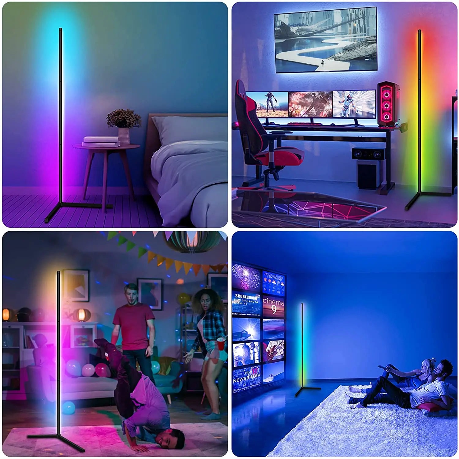 Living Room Dimmable RGB Corner Floor Lamp 140cm Stand with Smart APP Connectivity