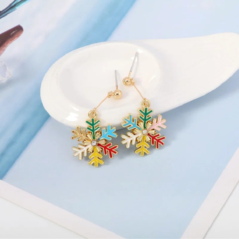 Korean Colorful Pearl Zircon Snowflake Earrings Delicate Shiny Bow Stud Earring For Women Christmas / New Year Gifts
